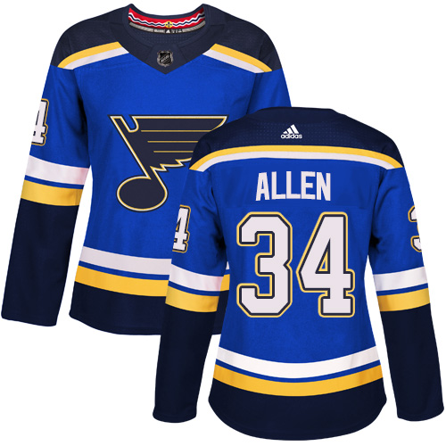 Adidas St.Louis Blues 34 Jake Allen Blue Home Authentic Women Stitched NHL Jersey